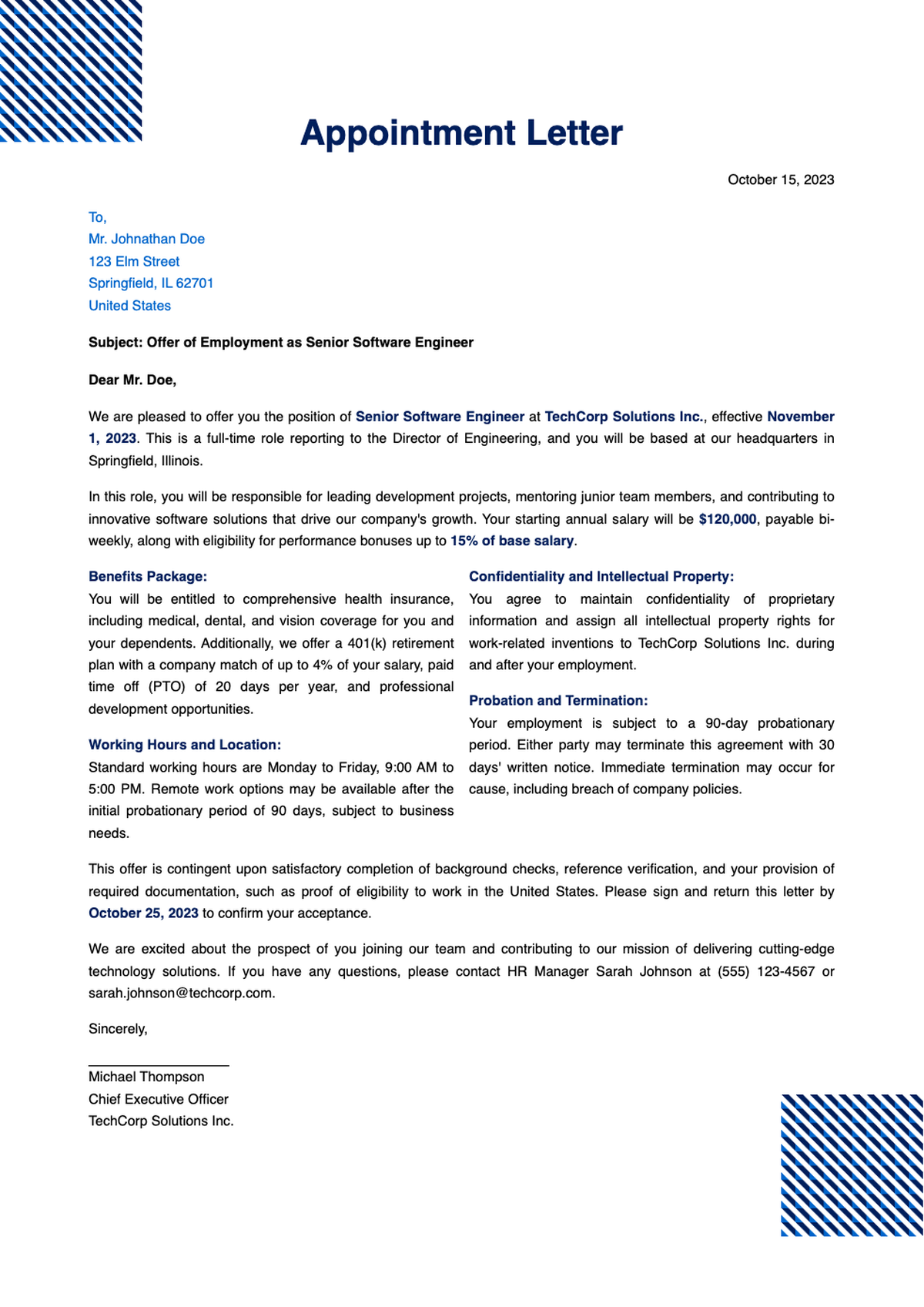 Conditional employment offer letter for graphic designer with blue geometric borders_variant_3